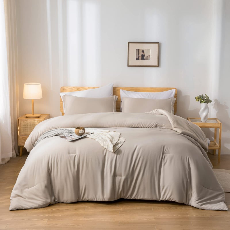 weigelia Twin Comforter Set Oatmeal Fluffy Microfiber Comforter Set for Women and Men Lightweight 5 Pieces Bed in A Bag Soft All Season with Comforters Flat  Fitted Sheets Pillowcases  Shams