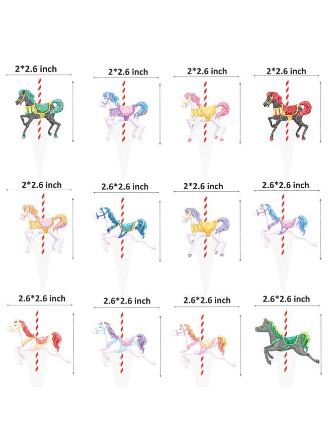 umoni Carousel Horse Cupcake Toppers Carousel Birthday Party Decorations 48Pcs Colorful Carousel Horse Party Cupcake Picks Amusement Carousel Party Decorations for Baby Shower Party Supplies - Image 5