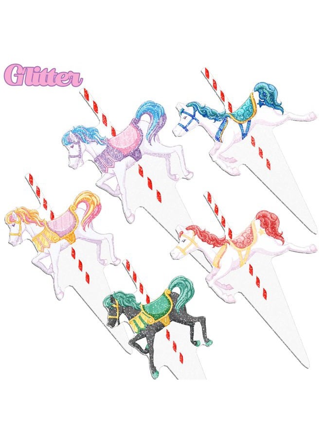 umoni Carousel Horse Cupcake Toppers Carousel Birthday Party Decorations 48Pcs Colorful Carousel Horse Party Cupcake Picks Amusement Carousel Party Decorations for Baby Shower Party Supplies - Image 3