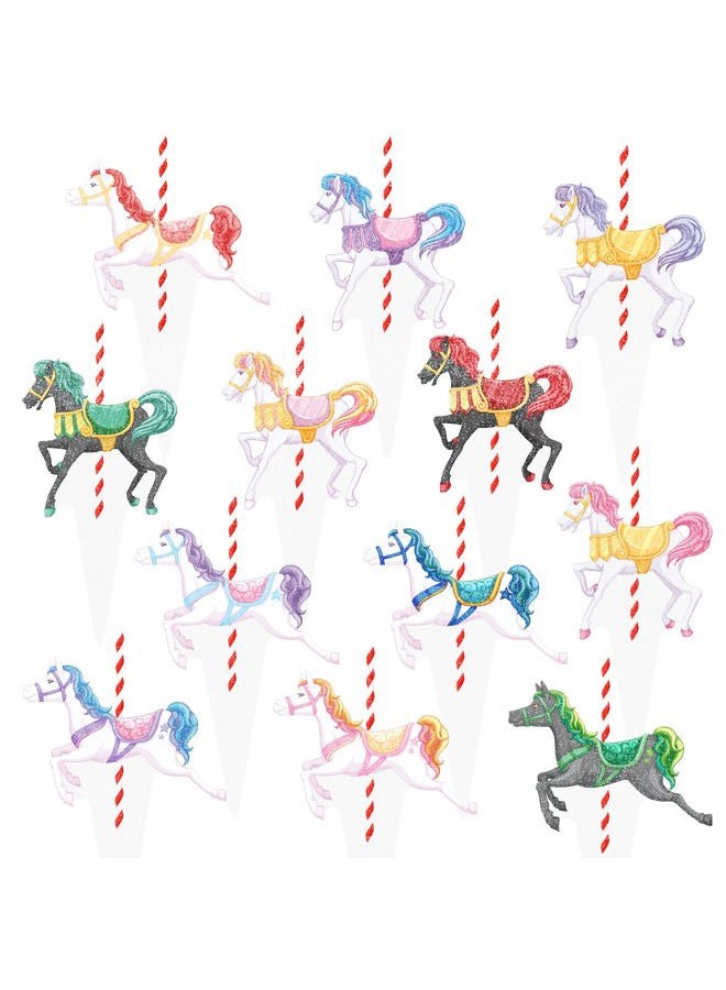 umoni Carousel Horse Cupcake Toppers Carousel Birthday Party Decorations 48Pcs Colorful Carousel Horse Party Cupcake Picks Amusement Carousel Party Decorations for Baby Shower Party Supplies - Image 1