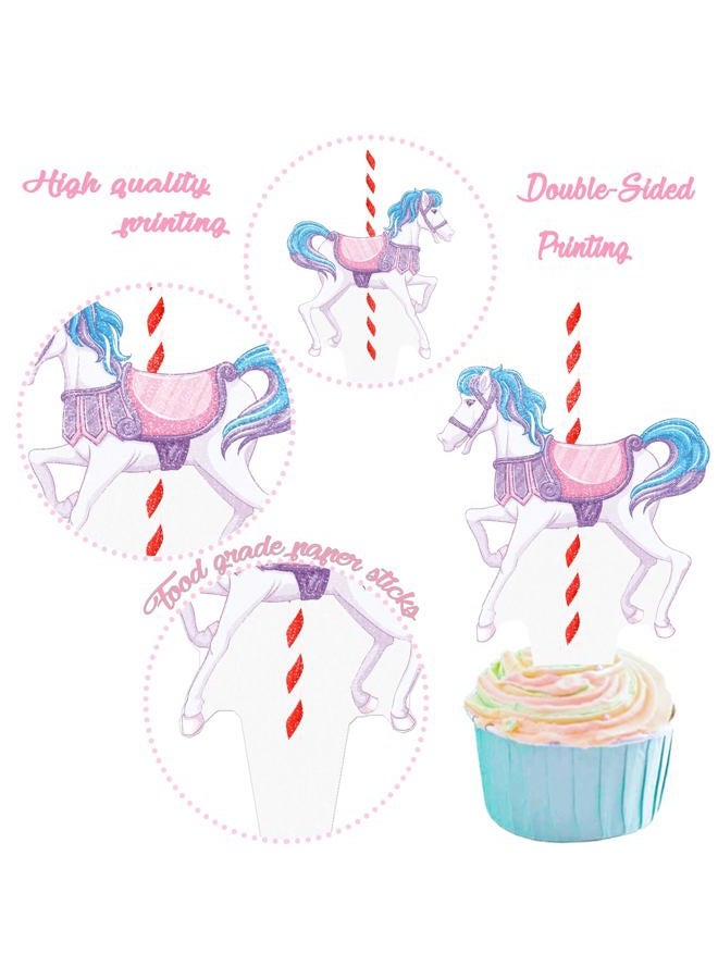 umoni Carousel Horse Cupcake Toppers Carousel Birthday Party Decorations 48Pcs Colorful Carousel Horse Party Cupcake Picks Amusement Carousel Party Decorations for Baby Shower Party Supplies - Image 4
