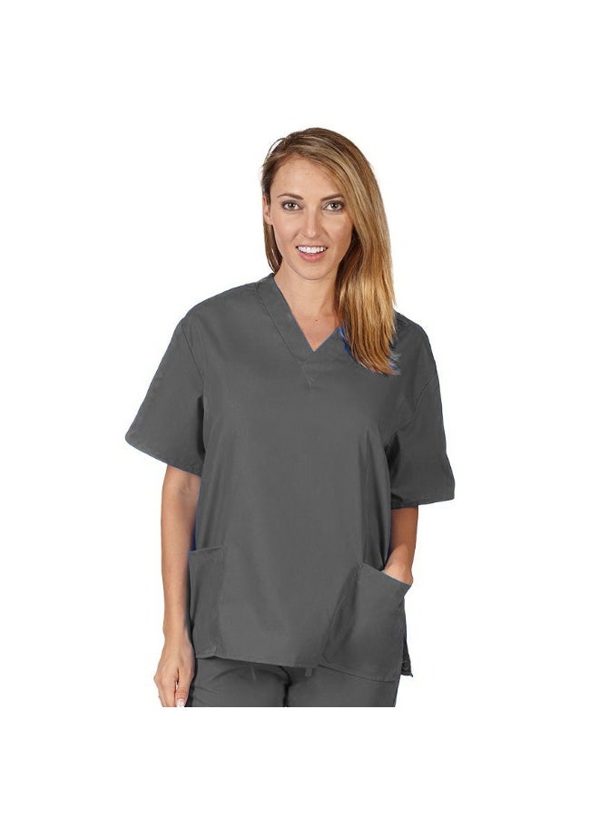 Loquat Womens Medical Scrubs Single Top Medical Uniform Single Printed Top Gray - Image 1