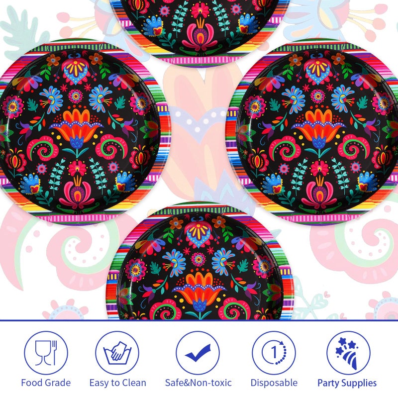 Grencian 50 قطعة أطباق مكسيكية فييستا - 9"" قابلة للاستخدام مرة واحدة 350 جرام لكل متر مربع بتصميم ماندالا الملون لعيد Cinco De Mayo وكرنفال التاكو وحفلات عيد الميلاد واستحمام الأطفال - Image 3
