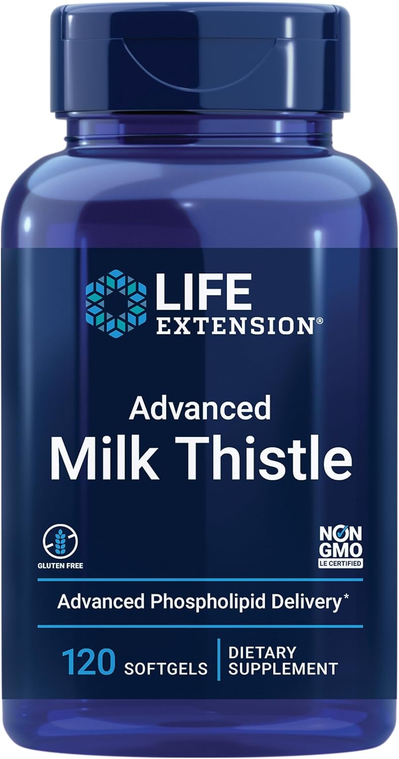 Life Extension Advanced Milk Thistle  With Silybin Phosphatidylcholine and other Phospholipid  For Liver Kidney Health  Detox  NonGMO GlutenFree 120 Softgels - Image 1