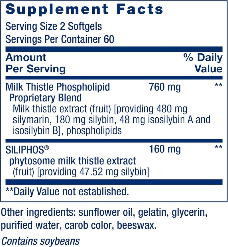 Life Extension Advanced Milk Thistle  With Silybin Phosphatidylcholine and other Phospholipid  For Liver Kidney Health  Detox  NonGMO GlutenFree 120 Softgels - Image 3