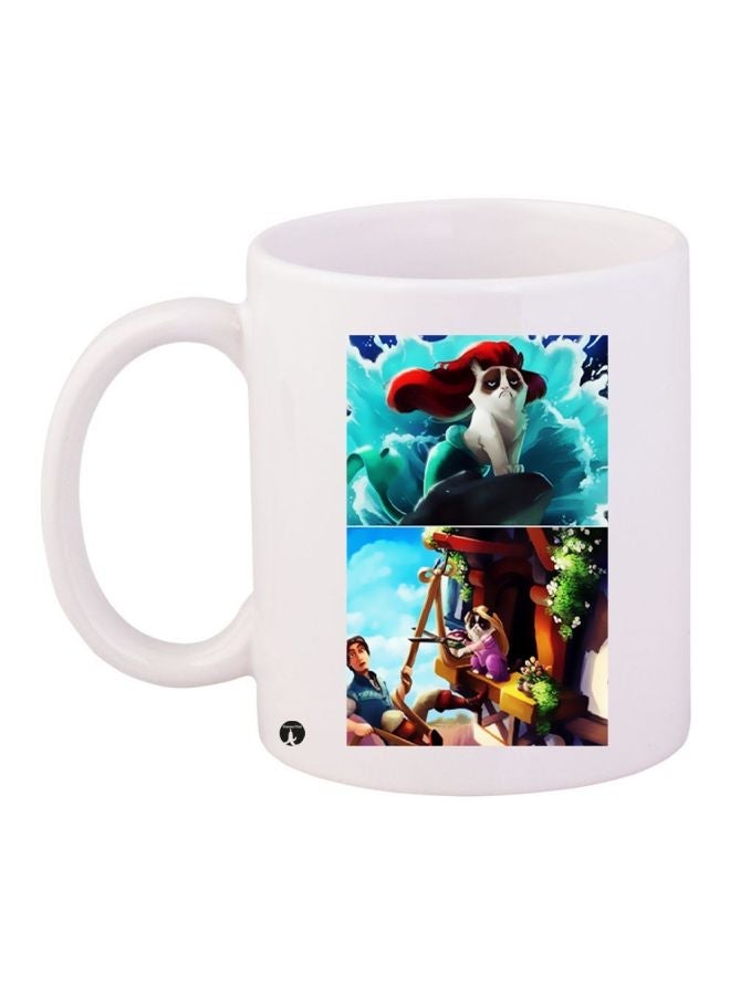 RYN Cartoon Printed Coffee Mug White/Blue/Brown 11ounce