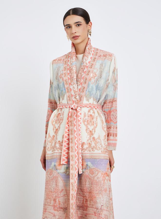 Take Two All-Over Printed Textured Pleated Long Sleeve Abaya - Image 3