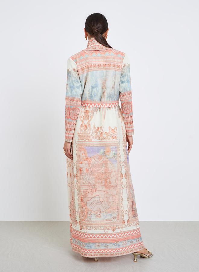 Take Two All-Over Printed Textured Pleated Long Sleeve Abaya - Image 5