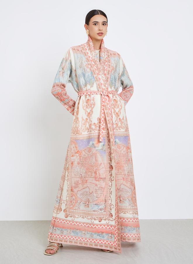Take Two All-Over Printed Textured Pleated Long Sleeve Abaya - Image 2
