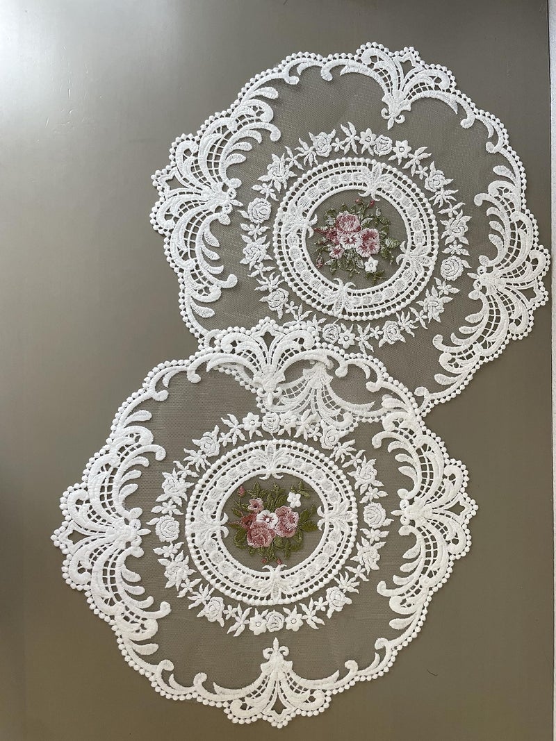 Buysk 4 Pieces Retro Lace Placemats, Embroidered Cup Mats Table Mats, French Crochet Doilies, White (bonquet in Circle) - Image 2