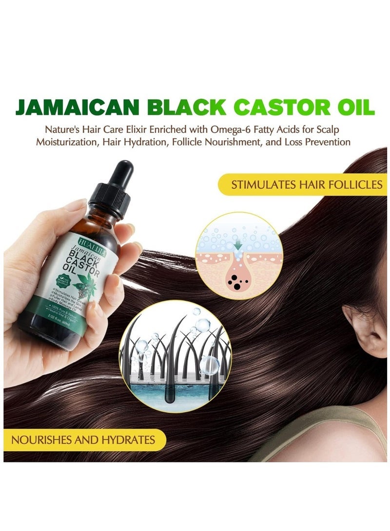 HUALIJIA 60ml Jamaican Black Cold Pressed Castor Oil for Hair and Skin Care Eyelashes and Eyebrows Hair Loss & Dry Damaged Hair Nourishment Scalp Stimulates Hair Growth for Men & Women - Image 4