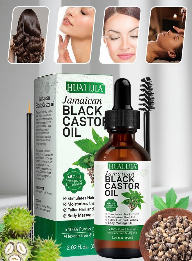 HUALIJIA 60ml Jamaican Black Cold Pressed Castor Oil for Hair and Skin Care Eyelashes and Eyebrows Hair Loss & Dry Damaged Hair Nourishment Scalp Stimulates Hair Growth for Men & Women - Image 1
