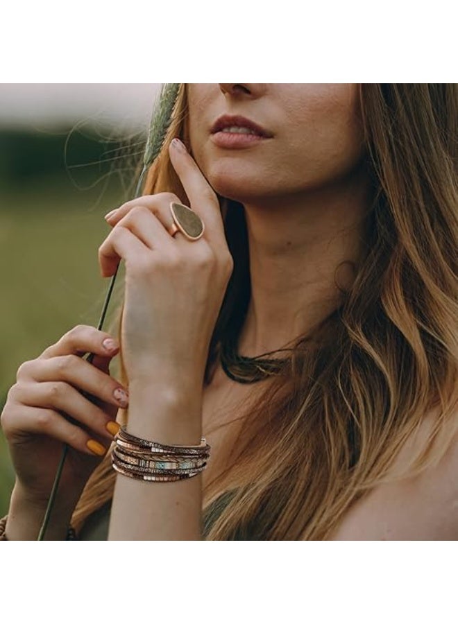 Goolsky سوار جلد PU متعدد الطبقات 1 قطعة بأسلوب بوهيمي مع مشبك مغناطيسي - Image 4