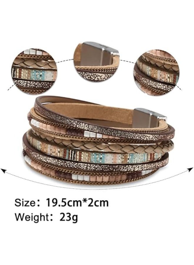 Goolsky سوار جلد PU متعدد الطبقات 1 قطعة بأسلوب بوهيمي مع مشبك مغناطيسي - Image 2