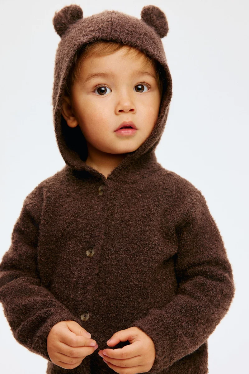 H&M Hooded bouclé-knit cardigan