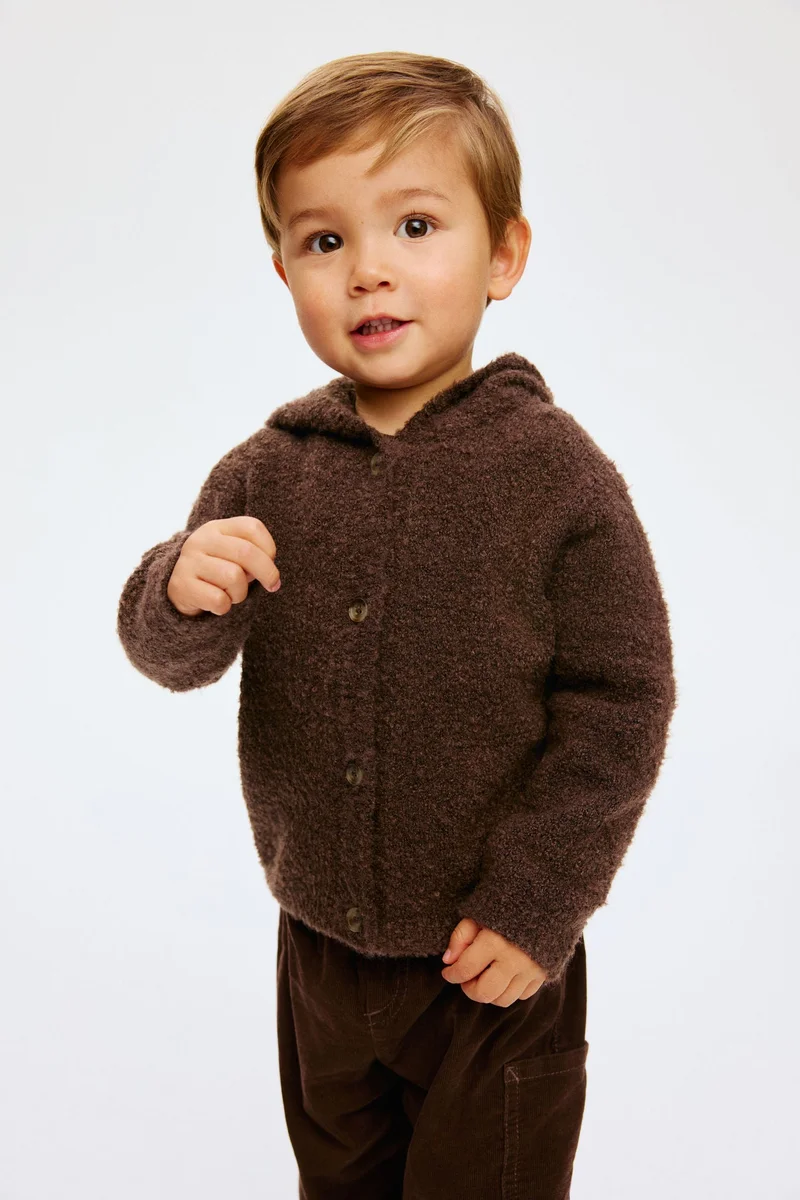 H&M Hooded bouclé-knit cardigan