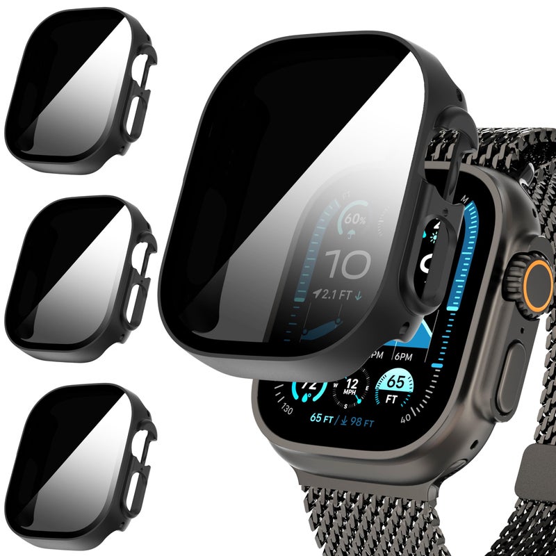 Suoman 3-Pack for Apple Watch Ultra/Ultra 2 49mm Privacy Screen Protector Case, [Anti-Peeping] Ultra-Thin Tempered Glass Case Cover for iWatch Series 8 /iWatch Series 9 Ultra/Ultra 2 49mm - Image 1