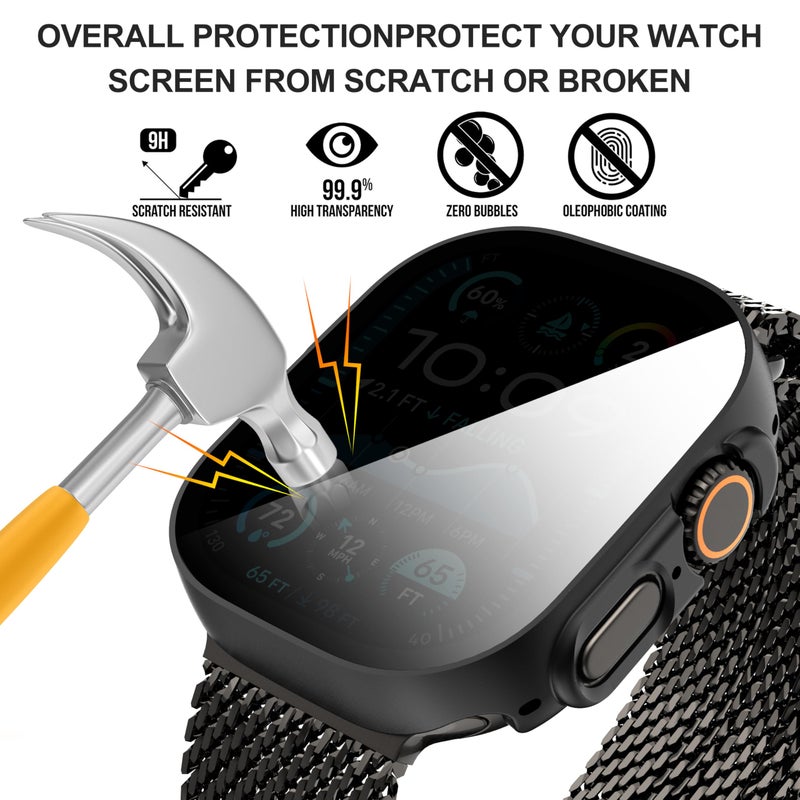 Suoman 3-Pack for Apple Watch Ultra/Ultra 2 49mm Privacy Screen Protector Case, [Anti-Peeping] Ultra-Thin Tempered Glass Case Cover for iWatch Series 8 /iWatch Series 9 Ultra/Ultra 2 49mm - Image 4