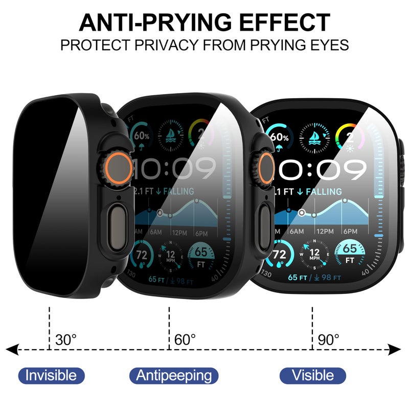 Suoman 3-Pack for Apple Watch Ultra/Ultra 2 49mm Privacy Screen Protector Case, [Anti-Peeping] Ultra-Thin Tempered Glass Case Cover for iWatch Series 8 /iWatch Series 9 Ultra/Ultra 2 49mm - Image 5