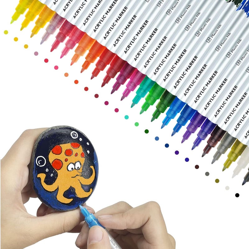 Bandhan Enterprises 24Colors Acrylic Paint Pens for Rock Paintings Suitable for Stone Ceramics Glass Canvas Metal Wood DIY Craft and Painting Decoration Supplies Ultrafine Nib