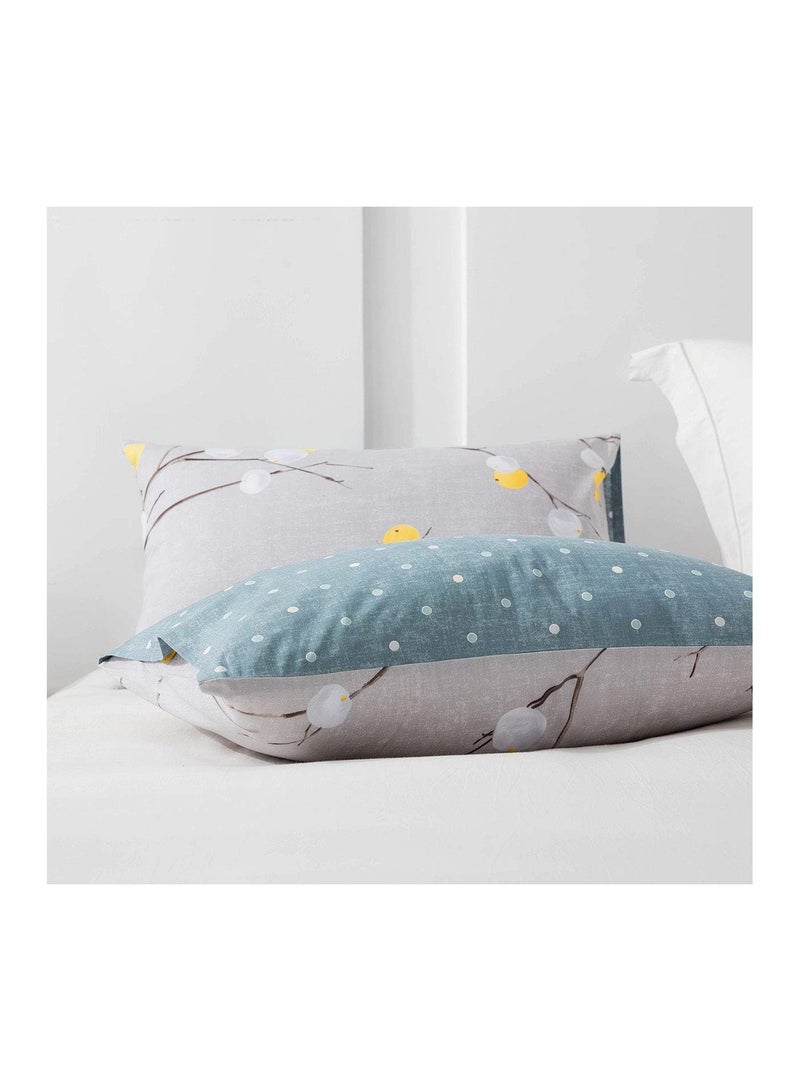 SLEEPBELLA Duvet Cover Queen, 600 Thread Count Cotton Grey Branch with Yellow Turquoise Polka Dot Pattern Green Reversible Comforter Cover(Queen, Grey Branch) - Image 2