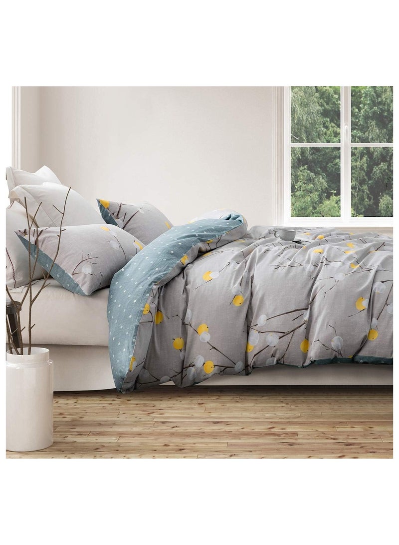 SLEEPBELLA Duvet Cover Queen, 600 Thread Count Cotton Grey Branch with Yellow Turquoise Polka Dot Pattern Green Reversible Comforter Cover(Queen, Grey Branch) - Image 5