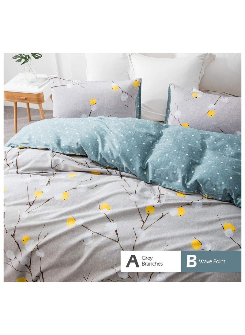 SLEEPBELLA Duvet Cover Queen, 600 Thread Count Cotton Grey Branch with Yellow Turquoise Polka Dot Pattern Green Reversible Comforter Cover(Queen, Grey Branch) - Image 4