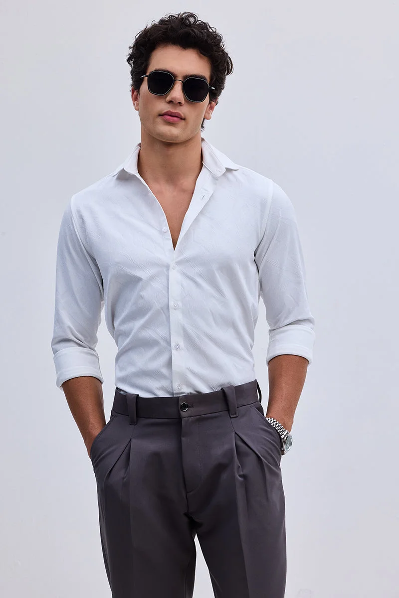 سنيتش White Abstract Long Sleeve Slim Fit Streetwear Shirt