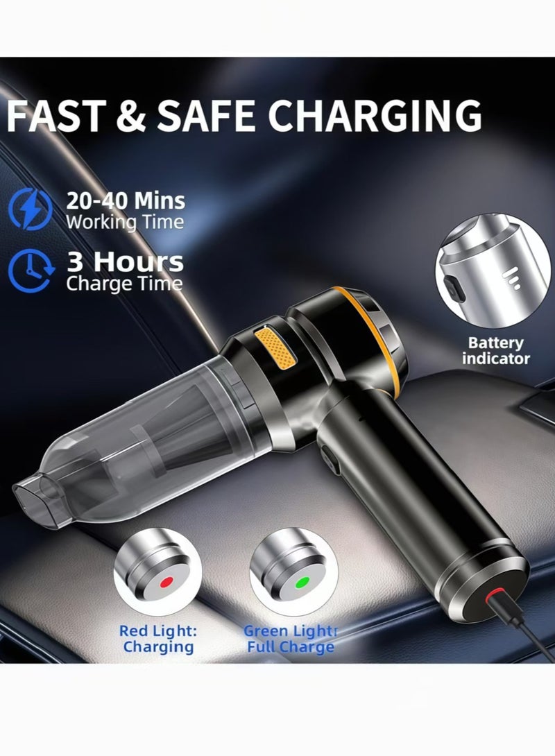 Cordless Handheld Vacuum Cleaner, 16kPa Strong Suction Car Vacuum with Brushless Motor, 4-in-1 Air Duster & Blower, LED Light, Type-C Fast Charging, Mini Portable Vacuum for Home & Pet - Image 3