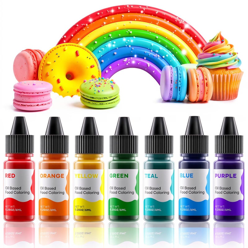 Cherrysea Oil Based Food Coloring for Chocolate Rainbow Oil Edible Food Dye Set for Halloween Baking Royal Icing Cookie Supplies Gluten Free 7x6ml Food Grade Food Color Kit 025 Fl OzBottles - Image 3