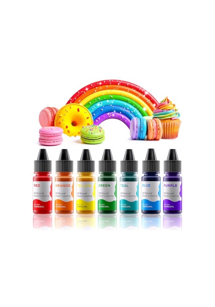 Cherrysea Oil Based Food Coloring for Chocolate Rainbow Oil Edible Food Dye Set for Halloween Baking Royal Icing Cookie Supplies Gluten Free 7x6ml Food Grade Food Color Kit 025 Fl OzBottles - Image 1