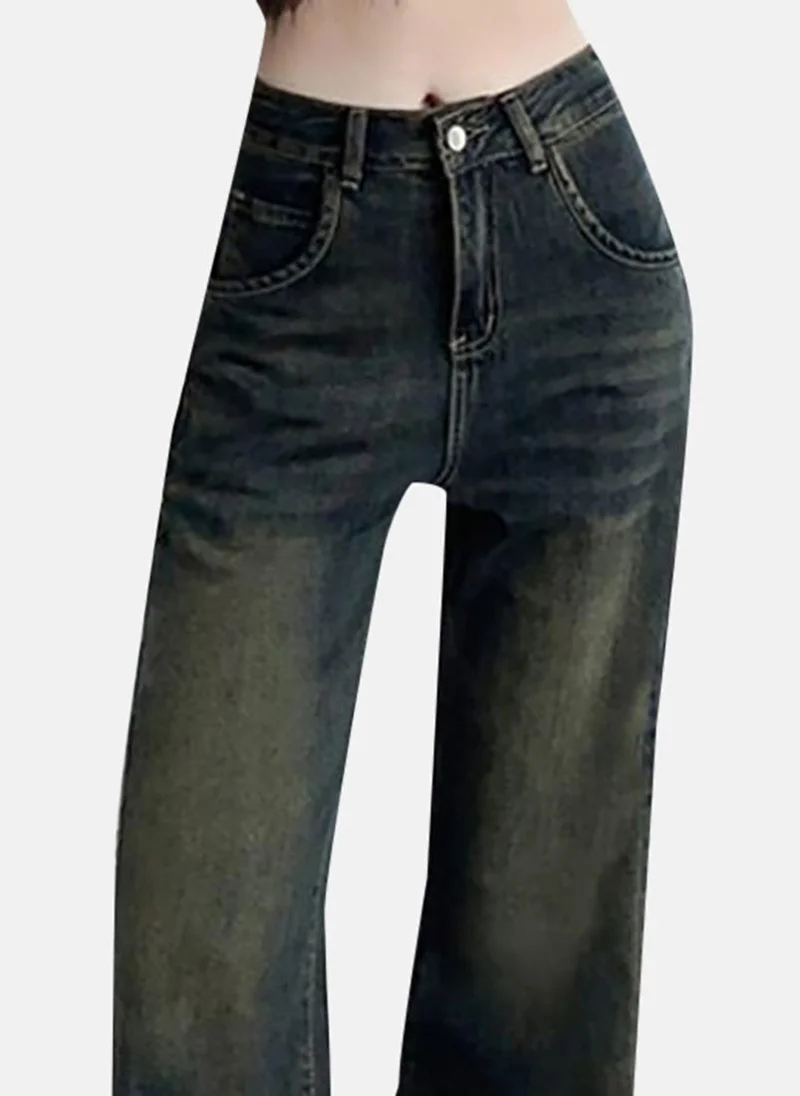 YUNIQEE Blue Solid Mid Rise Straight Fit Straight Jeans