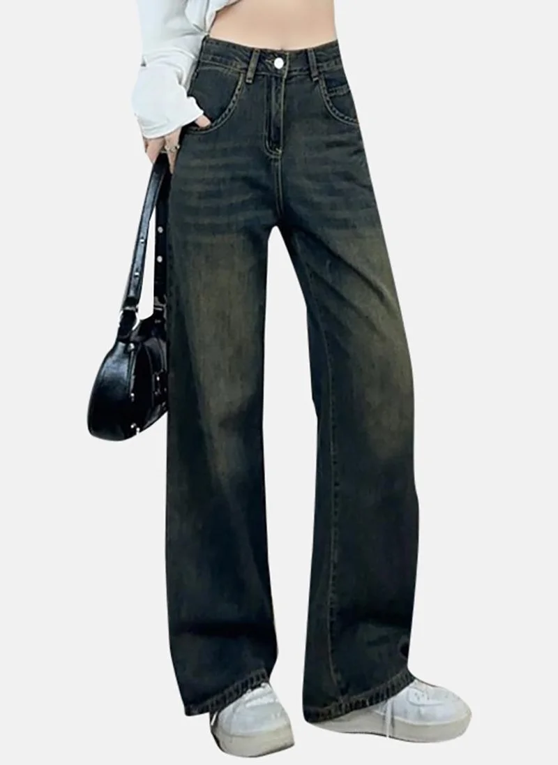 YUNIQEE Blue Solid Mid Rise Straight Fit Straight Jeans