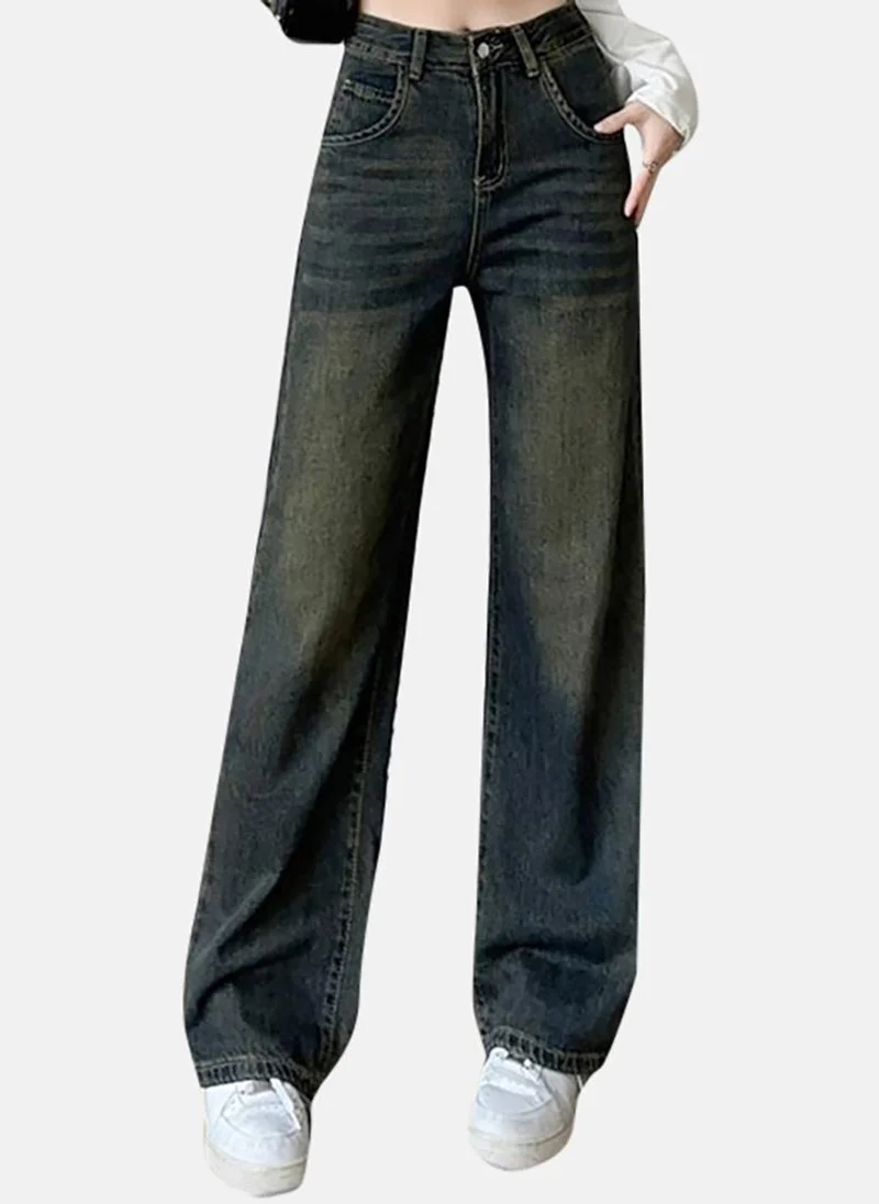 YUNIQEE Blue Solid Mid Rise Straight Fit Straight Jeans