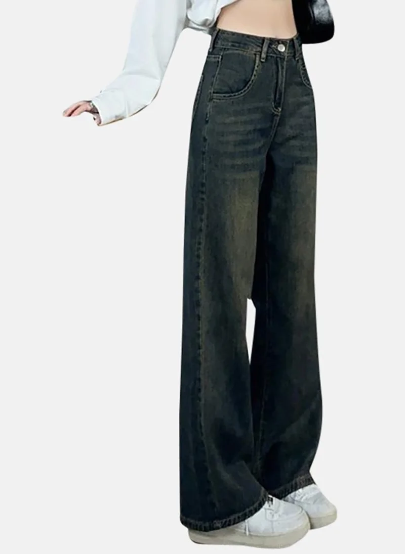 يونيكي Blue Solid Mid Rise Straight Fit Straight Jeans