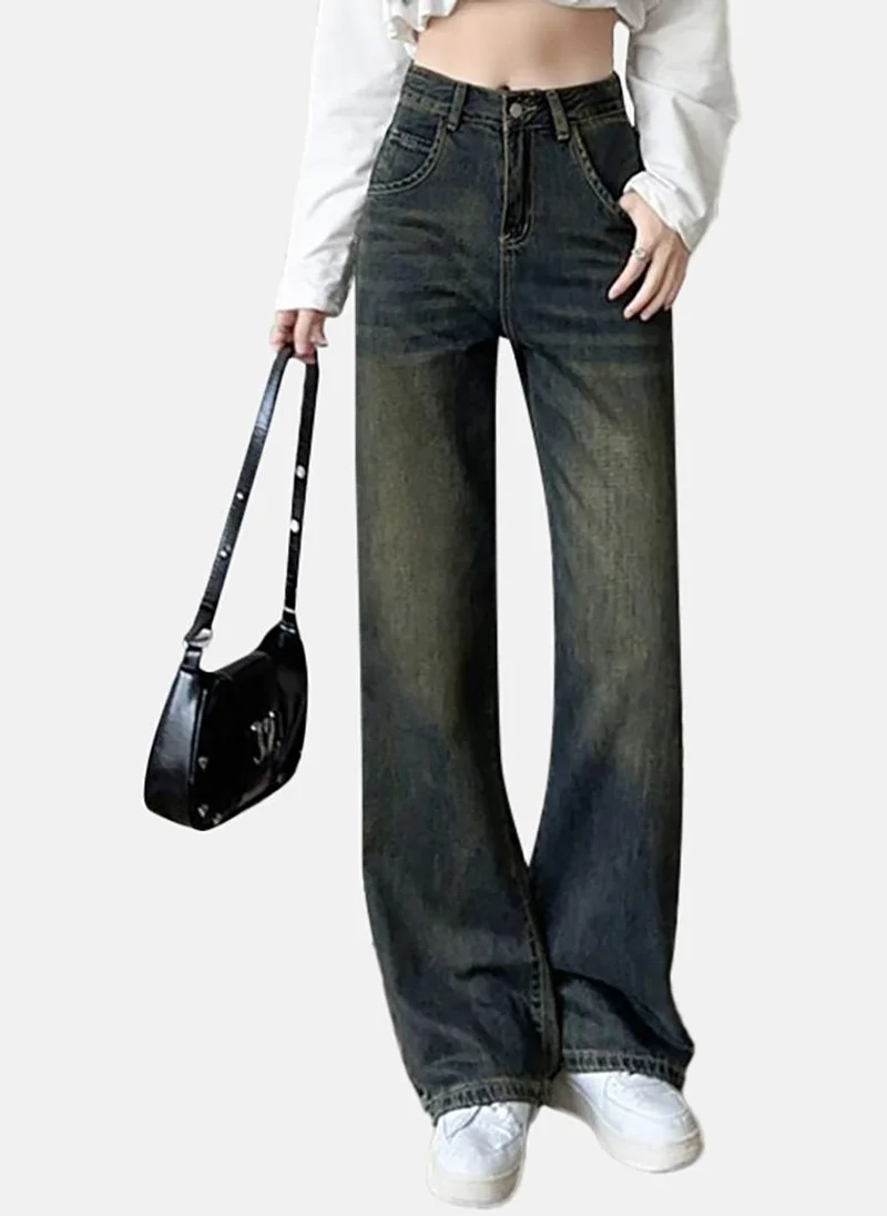يونيكي Blue Solid Mid Rise Straight Fit Straight Jeans