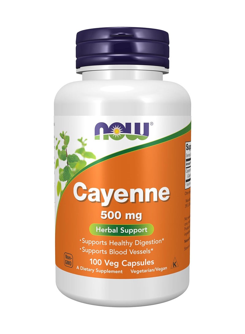 now Supplements, Cayenne (Capsicum Annuum) 500 Mg, Herbal Support, 100 Veg Capsules - Image 1