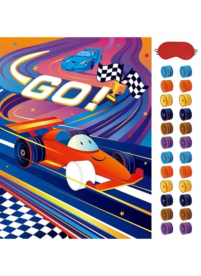 Wernnsai - Pin The Wheels On The Racing Car Game - Race Car Birthday Party Supplies for Boys Kids Two Fast Decorations Poster with 24 Pcs Stickers for Baby Shower Classroom Activities (21" X 28") - Image 1