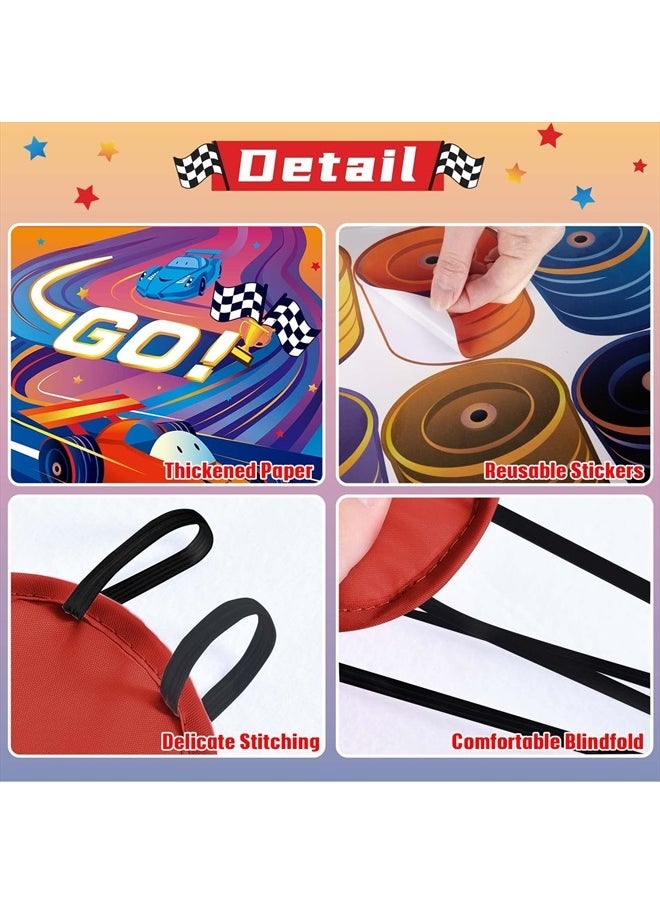 Wernnsai - Pin The Wheels On The Racing Car Game - Race Car Birthday Party Supplies for Boys Kids Two Fast Decorations Poster with 24 Pcs Stickers for Baby Shower Classroom Activities (21" X 28") - Image 1
