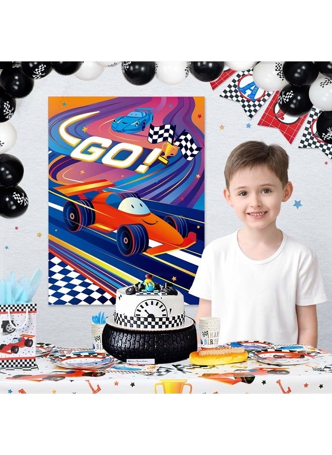 Wernnsai - Pin The Wheels On The Racing Car Game - Race Car Birthday Party Supplies for Boys Kids Two Fast Decorations Poster with 24 Pcs Stickers for Baby Shower Classroom Activities (21" X 28") - Image 1