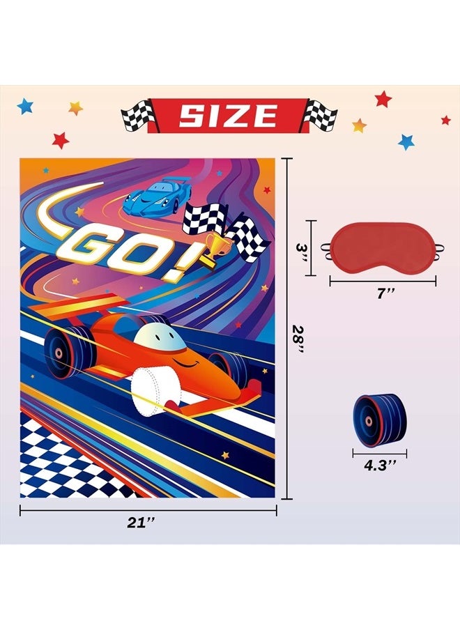 Wernnsai - Pin The Wheels On The Racing Car Game - Race Car Birthday Party Supplies for Boys Kids Two Fast Decorations Poster with 24 Pcs Stickers for Baby Shower Classroom Activities (21" X 28") - Image 1