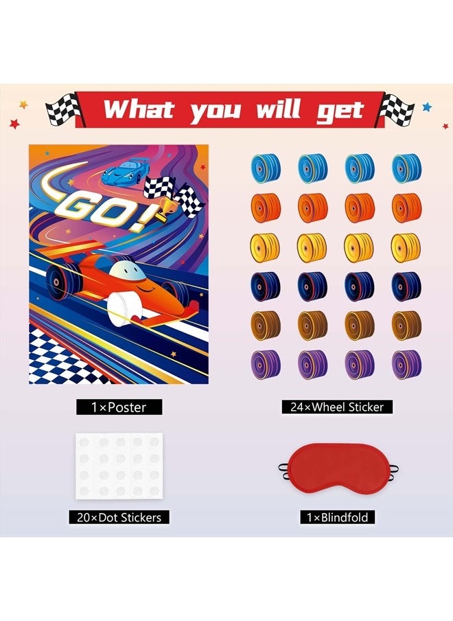 Wernnsai - Pin The Wheels On The Racing Car Game - Race Car Birthday Party Supplies for Boys Kids Two Fast Decorations Poster with 24 Pcs Stickers for Baby Shower Classroom Activities (21" X 28") - Image 1