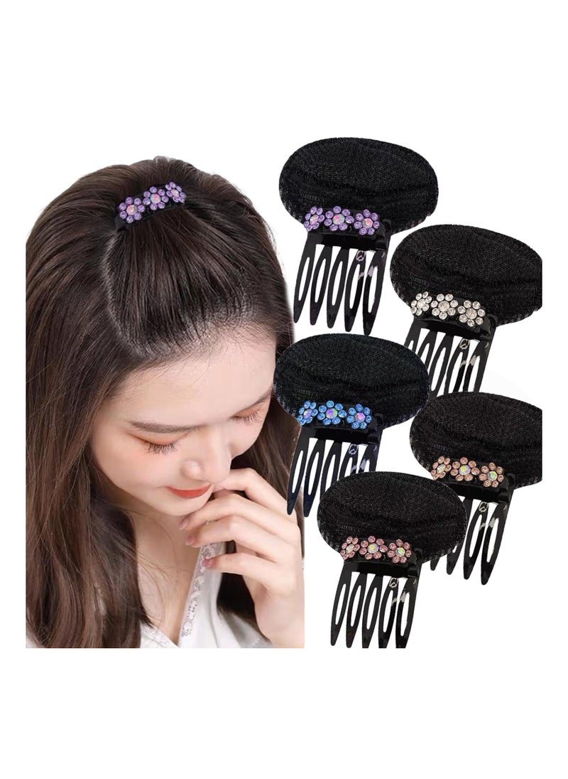 Excefore 5 Pcs Rhinestone Flower Hair Bumps for Volume Insert, Bump It Up Combs Clips, Invisible Fluffy Hair Pad for Women DIY Hairstyles  - Image 1
