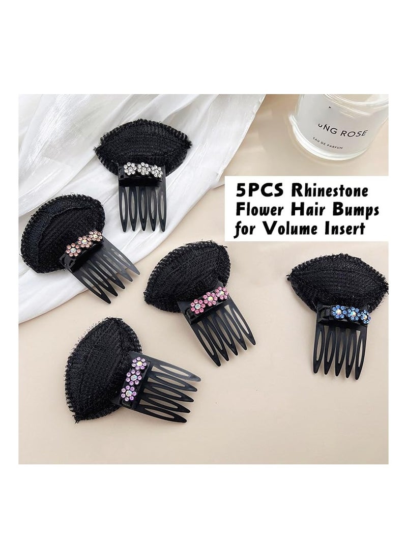 Excefore 5 Pcs Rhinestone Flower Hair Bumps for Volume Insert, Bump It Up Combs Clips, Invisible Fluffy Hair Pad for Women DIY Hairstyles  - Image 3