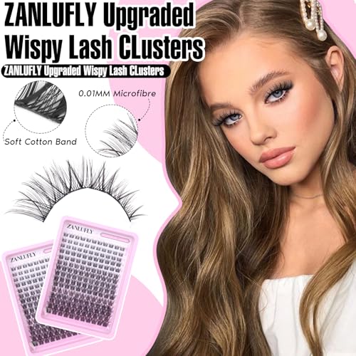 zanlufly Lash Clusters Wispy Eyelash Clusters Natural C-Curly DIY Lash Extension zanlufly 180Pcs Thin Band Individual Lashes Eyelash Extensions (8-16MM) - Image 3