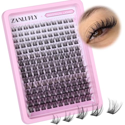 zanlufly Lash Clusters Wispy Eyelash Clusters Natural C-Curly DIY Lash Extension zanlufly 180Pcs Thin Band Individual Lashes Eyelash Extensions (8-16MM) - Image 1