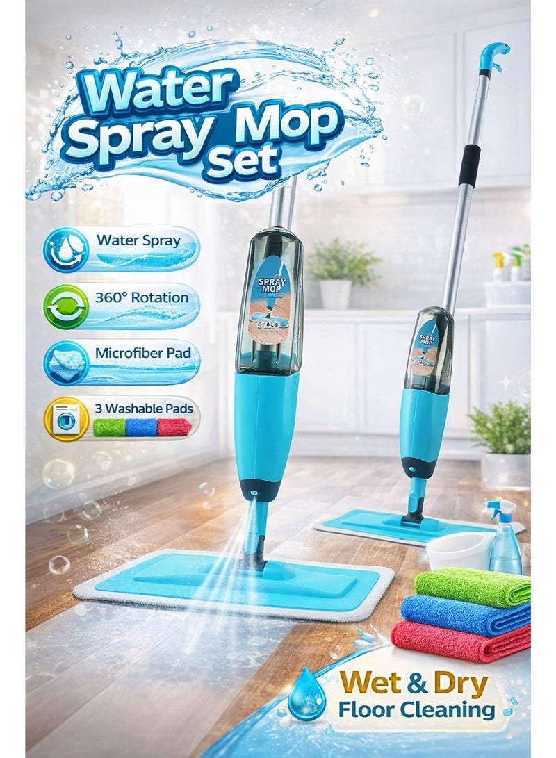المفرج ممسحة رذاذ الماء مع 3 وسادات رأس ممسحة قابلة للغسل، ممسحة أرضيات مبللة وجافة، ممسحة تنظيف أرضيات من الألياف الدقيقة، ممسحة قابلة للغسل بزاوية 360 درجة قابلة للغسل باليد لتنظيف أرضيات المطبخ المنزلي المصفحة من الخشب والفينيل والبلاط - Image 1
