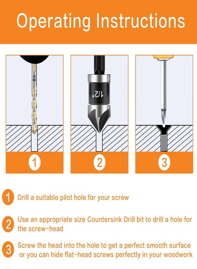 DECKRKAT 5 Pcs Countersink Drill Bit Set, 82 Degree, 5Flute with 1/4” Quick Change Hex Shank, Sizes 1/4” to 3/4” for Metal, Wood & Plastic, Ideal for Carpentry, Metalwork, Plastic Fabrication - Image 4