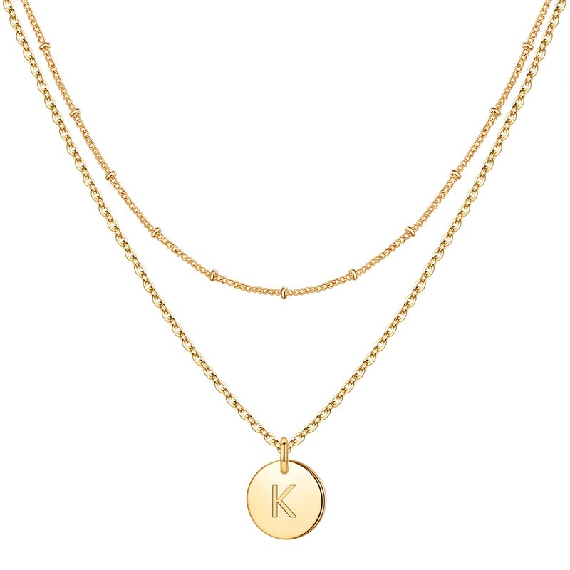 IEFWELL Necklaces for Women - Initial Necklaces for Women Girls, 14K Gold-Plated Double Side Engraved Pendant, Letter K Initial Necklace Layered Dainty Jewelry Personalized Gifts - Image 1