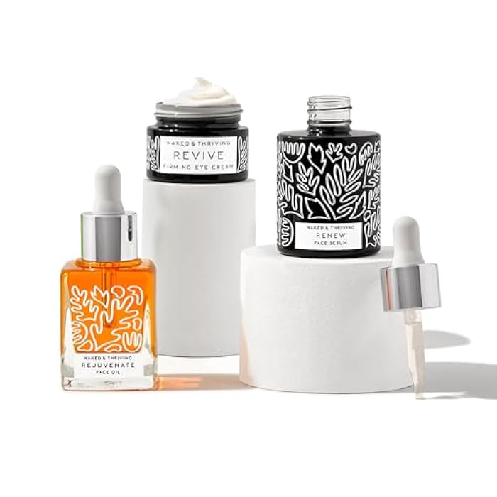 Naked + Thriving Naked & Thriving Restorative Night Routine | Renew Night Serum (30 mL) + Revive Eye Cream (15 mL) + Rejuvenate Face Oil (35 mL) with Peptides, Squalane, Hyaluronic Acid, and Fruit AHAs (Set of 3) - Image 2